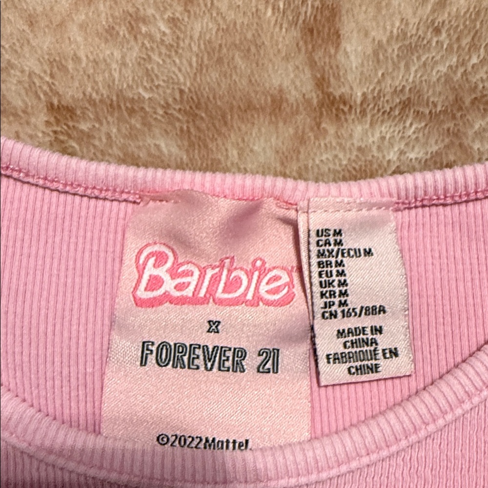 🖤FOREVER 21 X BARBIE PINK RIBBED CROP TOP SIZE M🖤 - Picture 6 of 7